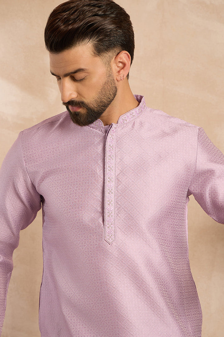 Lavender Polyester Solid Embroidered Straight Kurta | SHOBITAM