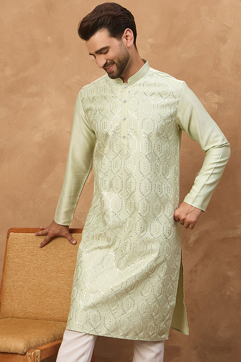 Peach Silk Blend Solid Embroidered Straight Kurta | SHOBITAM
