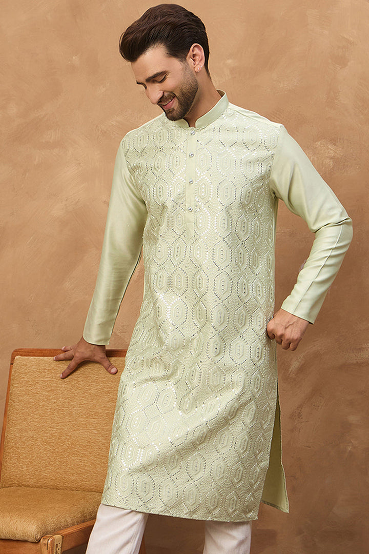 Peach Silk Blend Solid Embroidered Straight Kurta | SHOBITAM