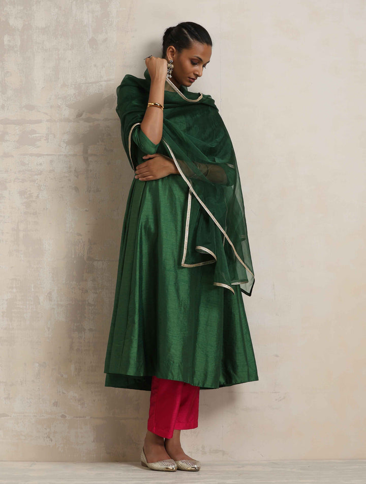 Dark Green Anarkali Kurta Pant Dupatta Set | SHOBITAM
