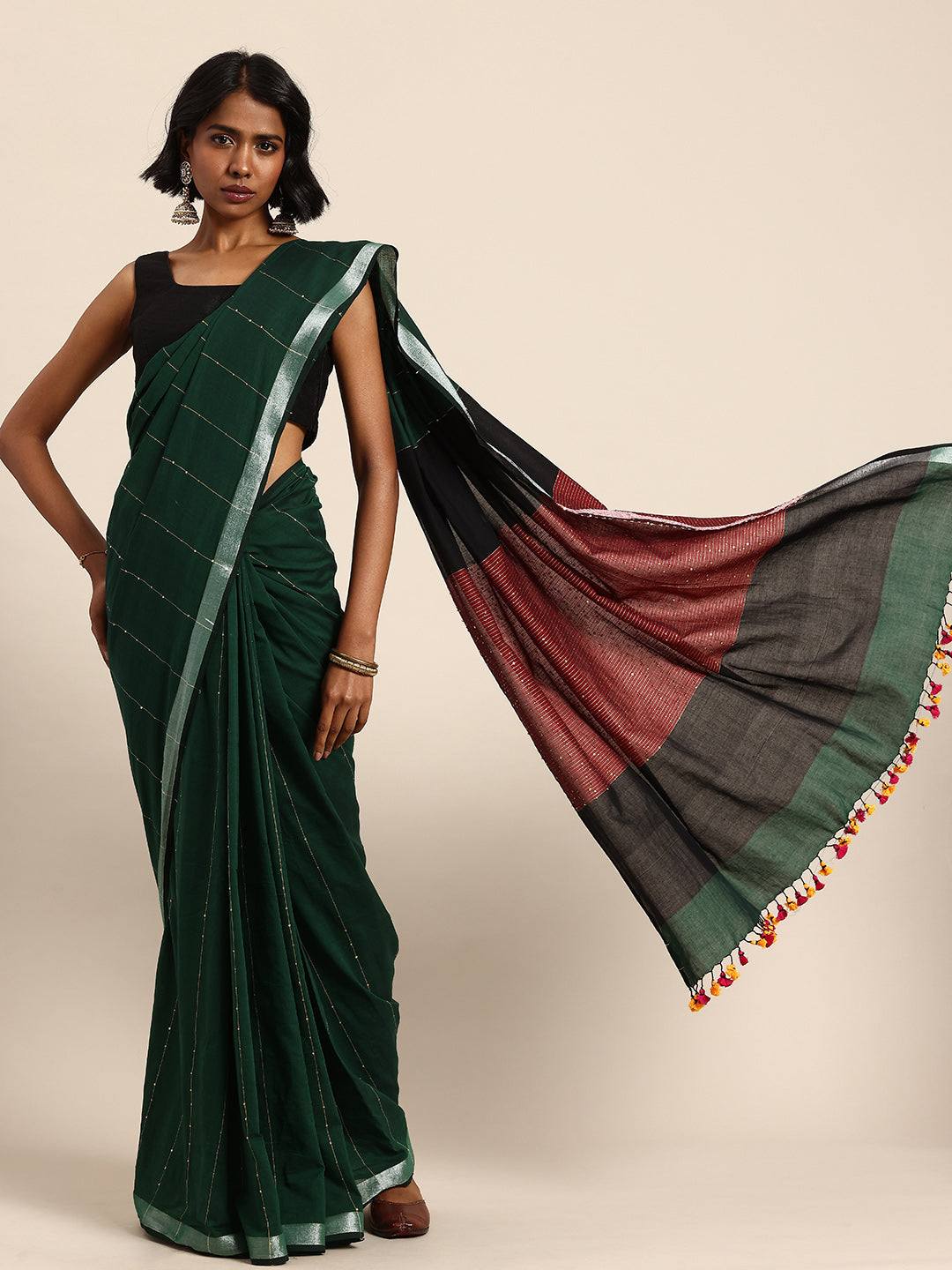 Handloom Sequins Cotton Saree | SHOBITAM