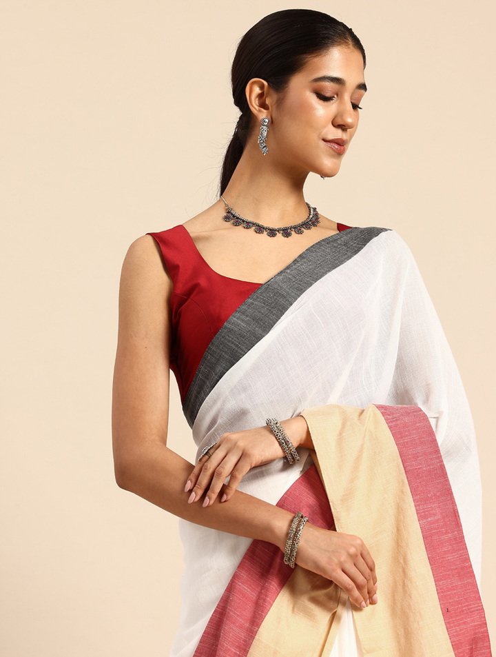 Colorblock Pure Cotton Saree with Blouse piece | SHOBITAM