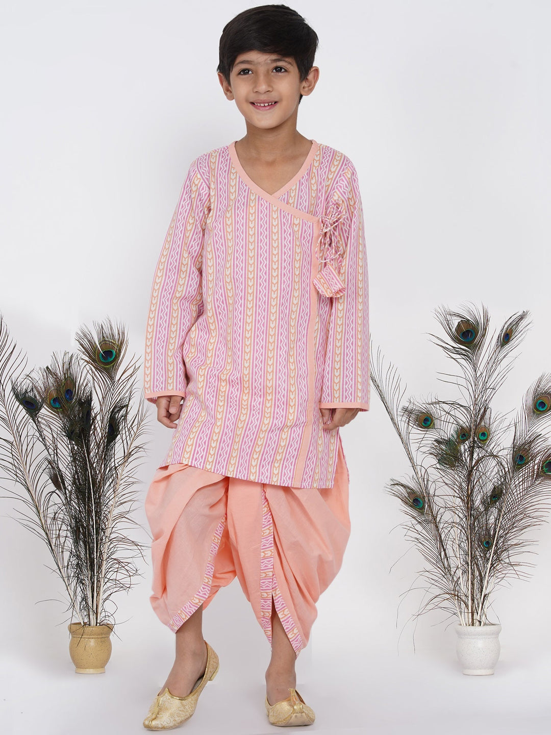 Boys Marwadi Angrakha with Dhoti - Peach  | SHOBITAM