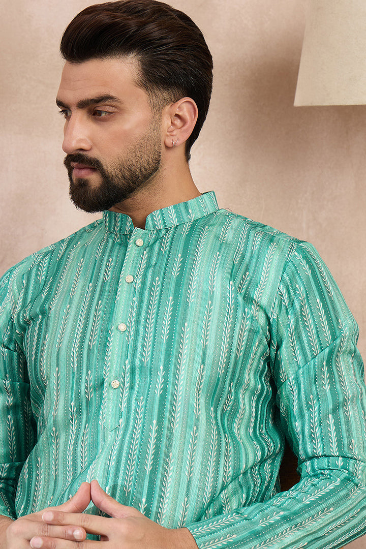 Green Silk Blend Floral Printed Straight Kurta With Trouser | SHOBITAM