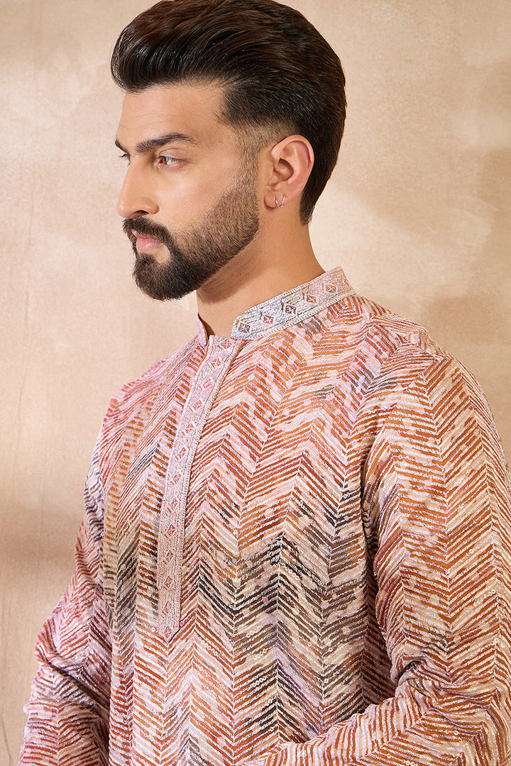 Orange Silk Blend Solid Embroidered Straight Kurta | SHOBITAM