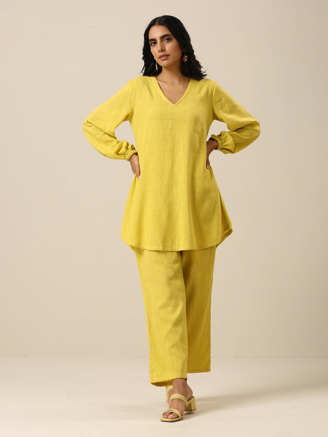 Lime Slub Textured Short Co-Ord Set  | SHOBITAM