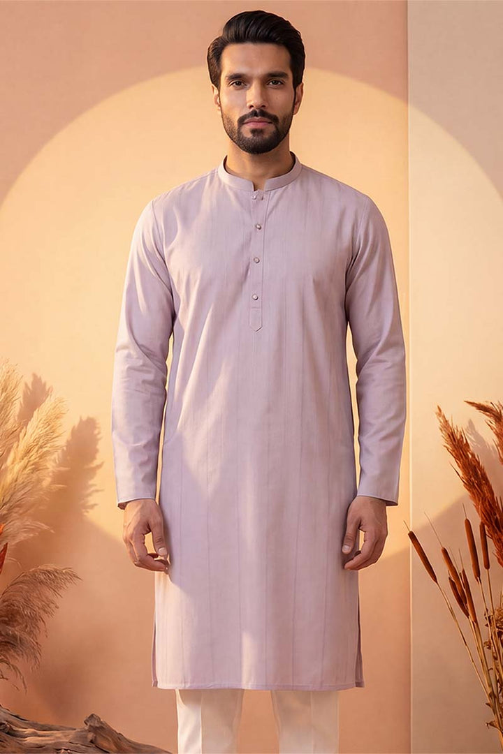 Mens Lavender Silk Blend Solid Kurta With Trousers | SHOBITAM