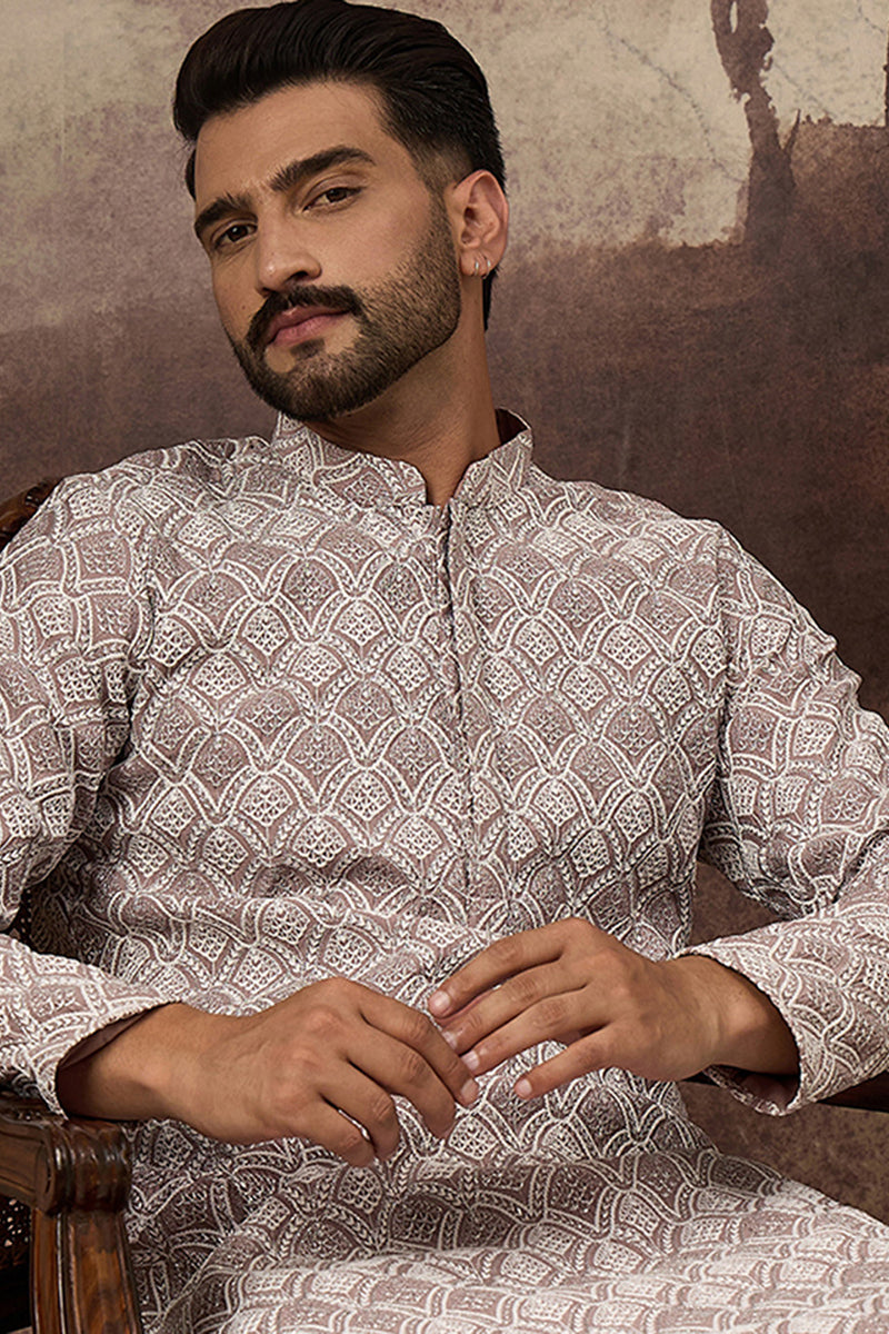 Mauve Viscose Rayon Solid Embroidered Straight Kurta with Trouser | SHOBITAM