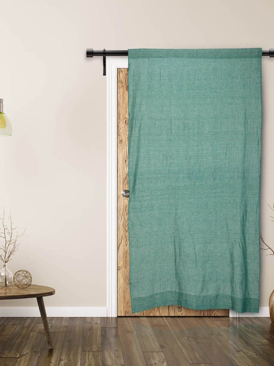 Green Pure Linen Curtain- Single Panel | SHOBITAM
