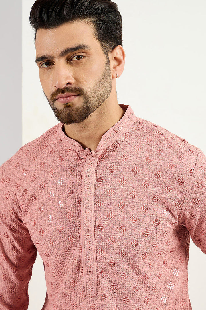 Pink Viscose Rayon Embroidered Straight Kurta With Pant Set | SHOBITAM