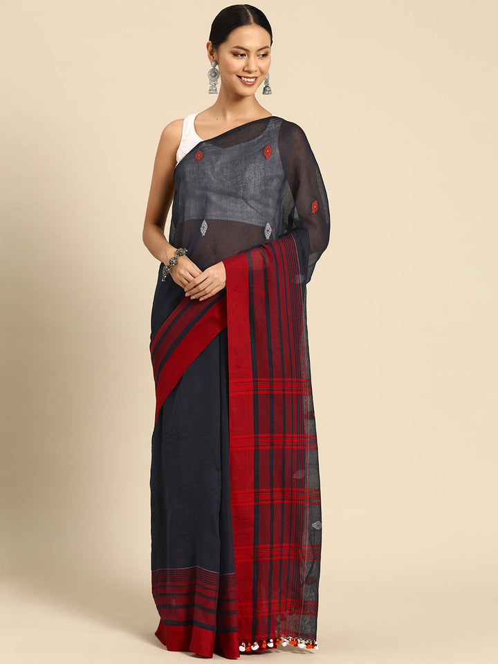 Navy Cotton Handloom Assamese Saree No Blouse Piece