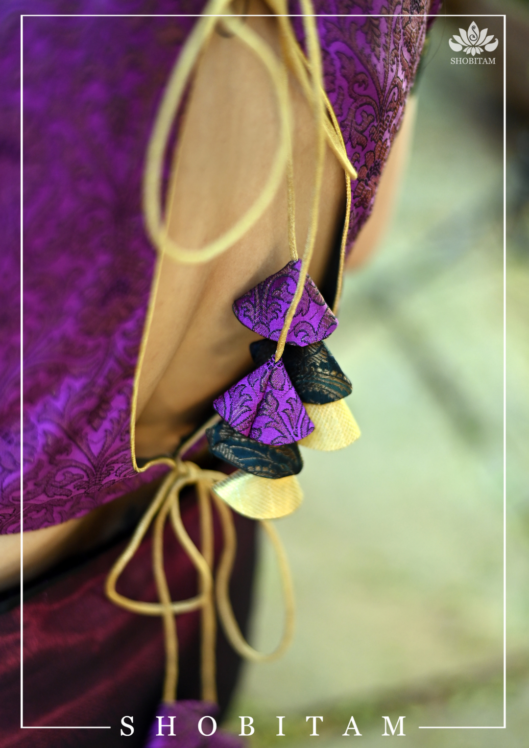 Purple and Black Banarasi Brocade Blouse with Tie back design | SHOBITAM