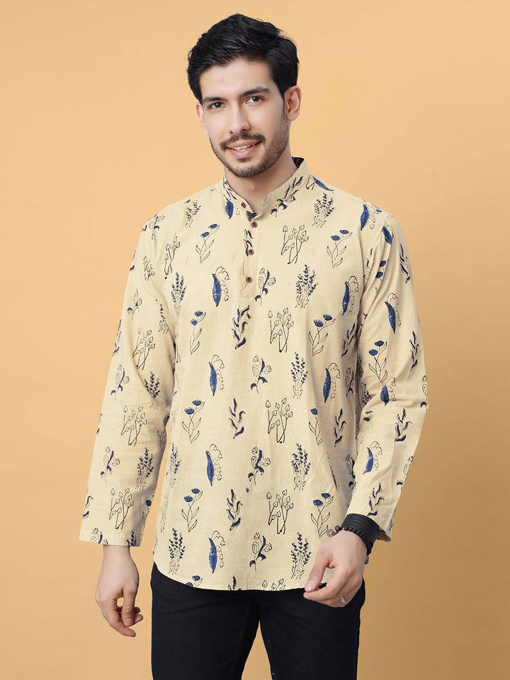 Sugandha Ajrakh Hand Block Cotton Short Kurta in Cream