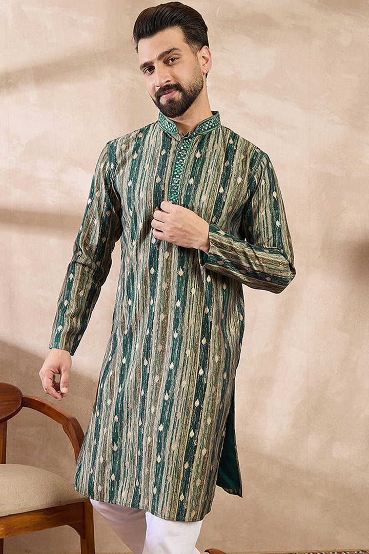 Green Silk Blend Abstract Printed Straight Kurta With Trouser | SHOBITAM