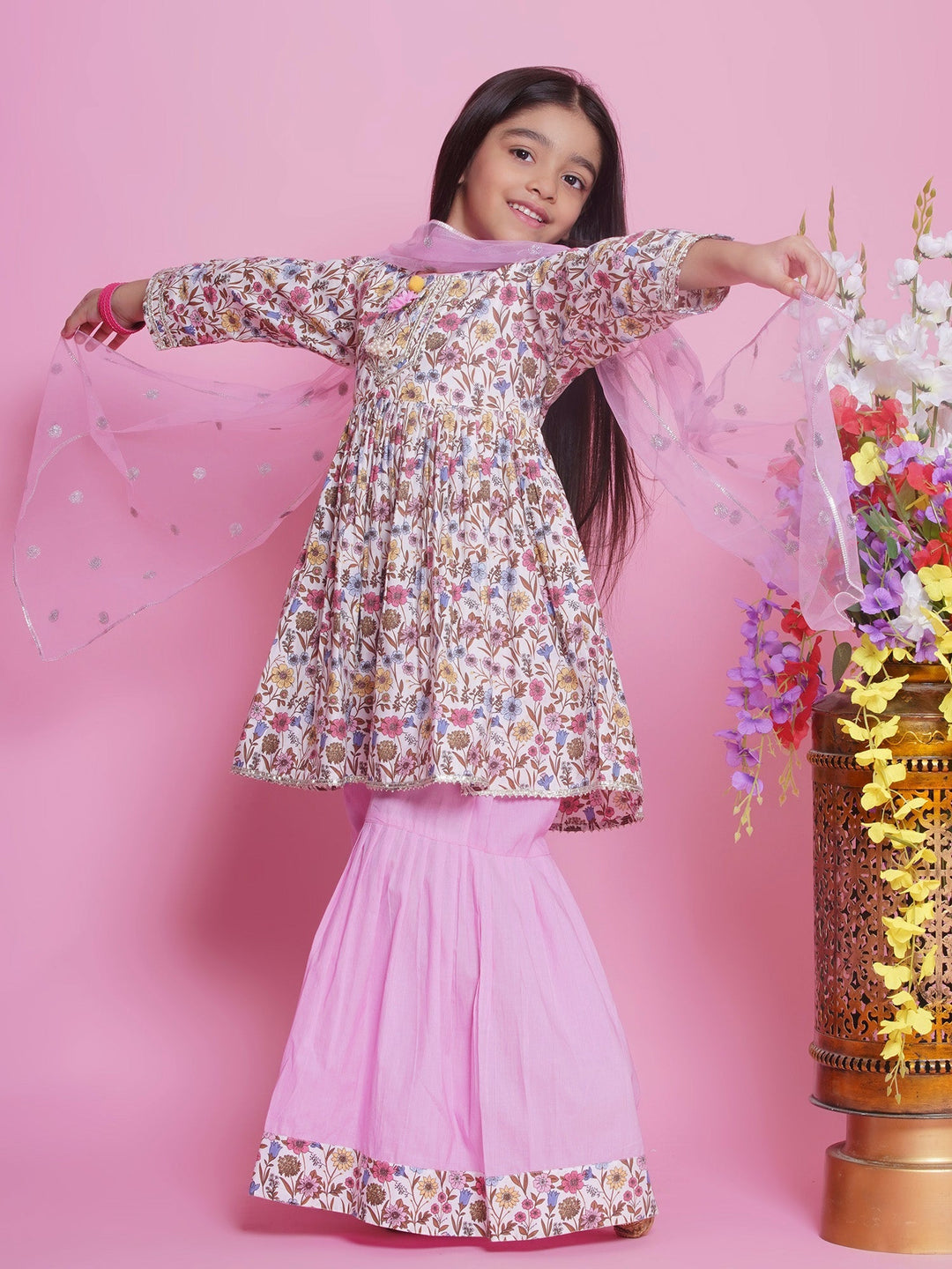 Phoolon ki Bahaar Kurta Sharara Set - Floral Pink | SHOBITAM