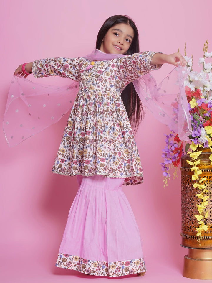 Phoolon ki Bahaar Kurta Sharara Set - Floral Pink | SHOBITAM