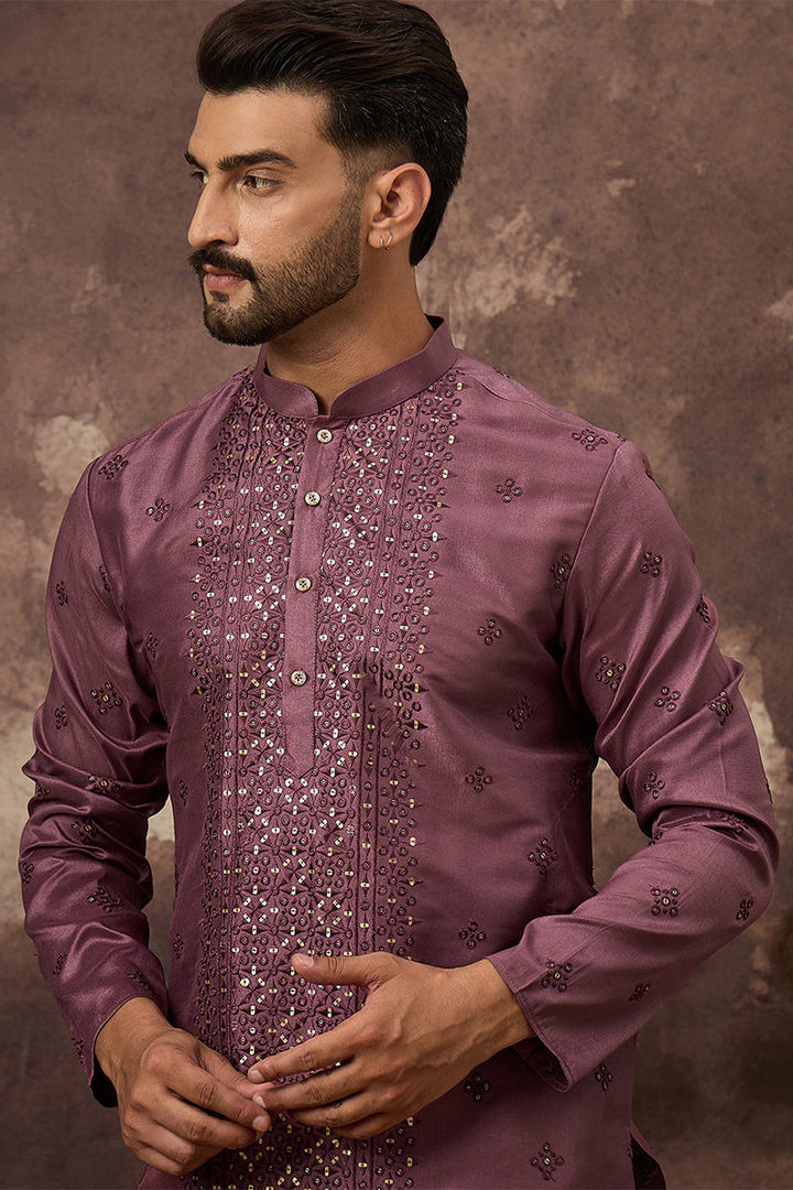 Mavue Silk Blend Solid Embroidered Straight Kurta with Trouser | SHOBITAM