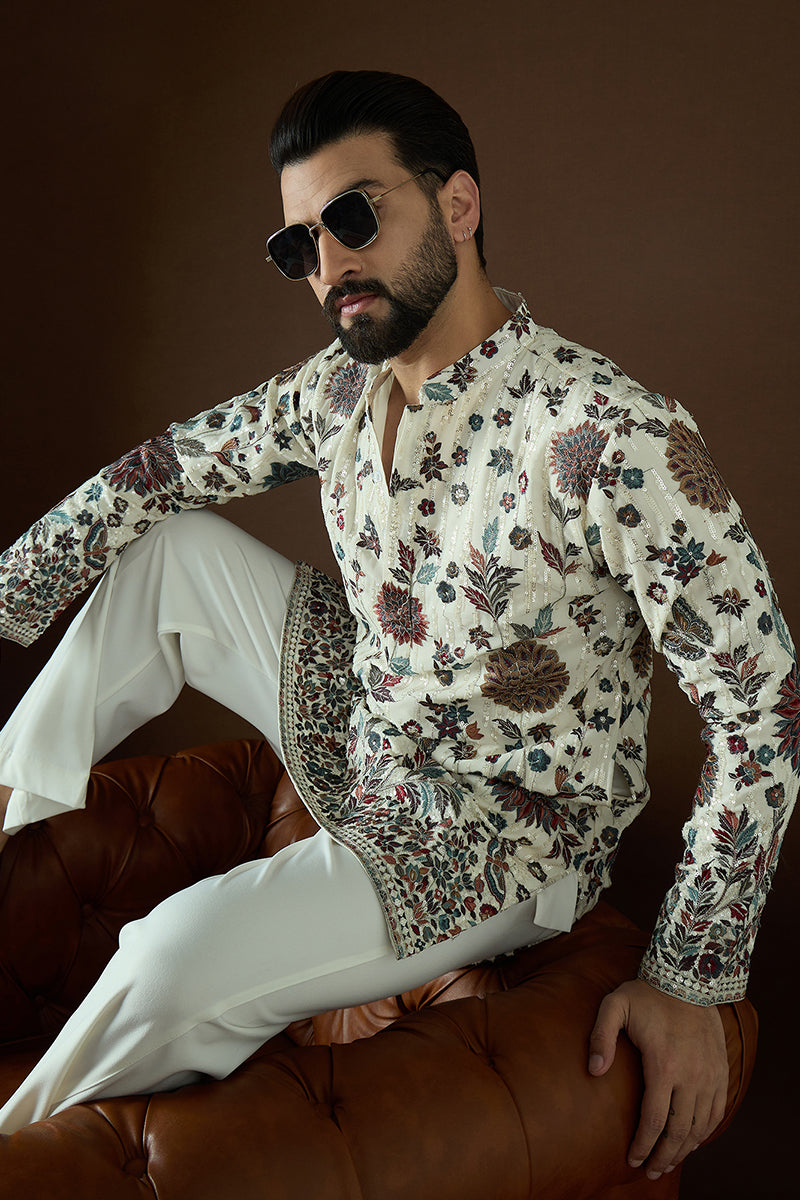 White Georgette Solid Embroidered Straight Kurta Sets | SHOBITAM