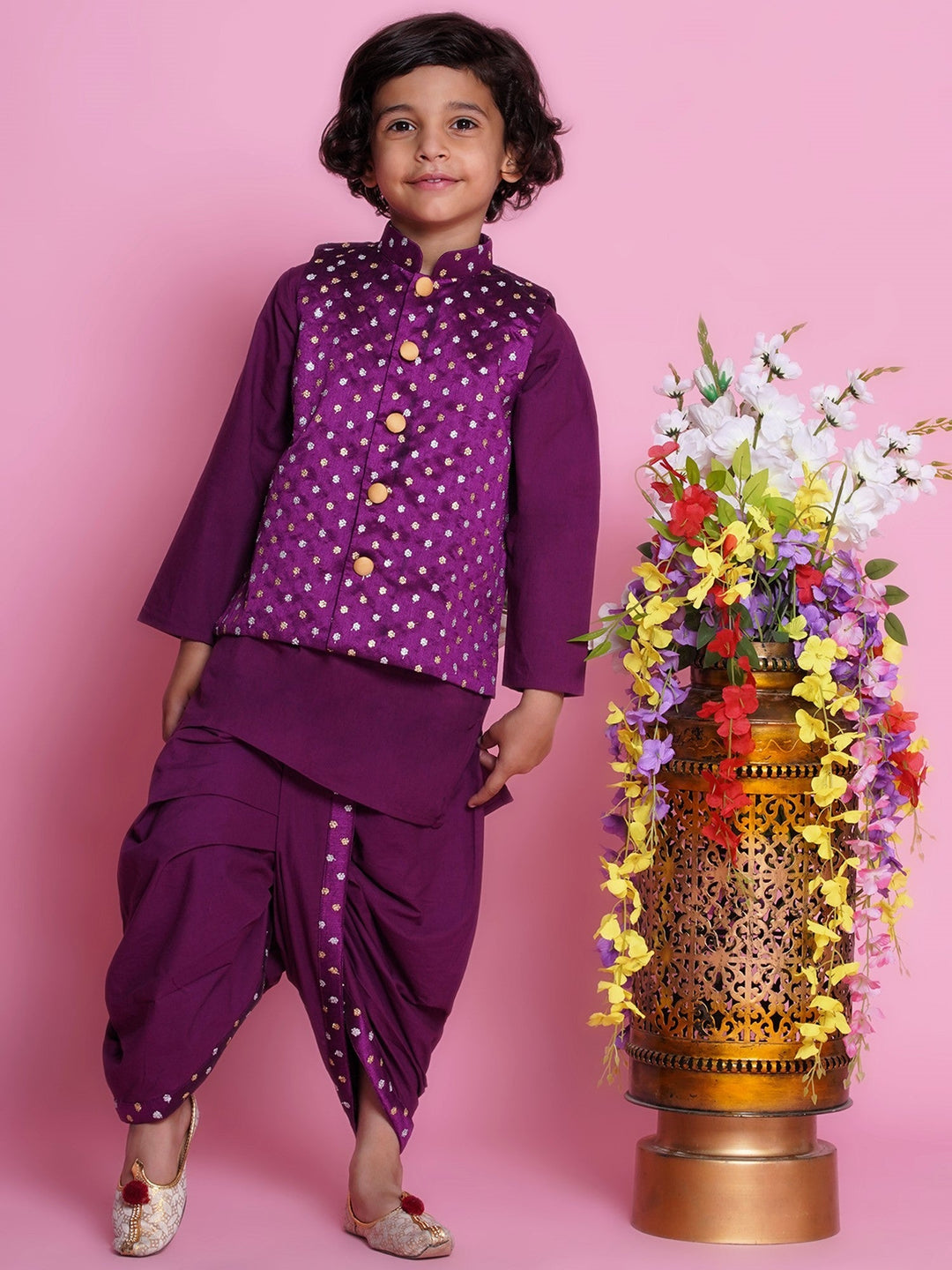 Chand Sitare Bundi Jacket with Dhoti Kurta - Purple | SHOBITAM