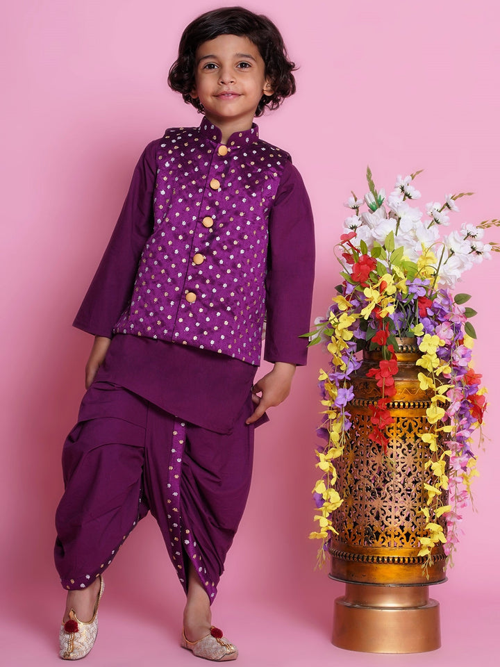 Chand Sitare Bundi Jacket with Dhoti Kurta - Purple | SHOBITAM