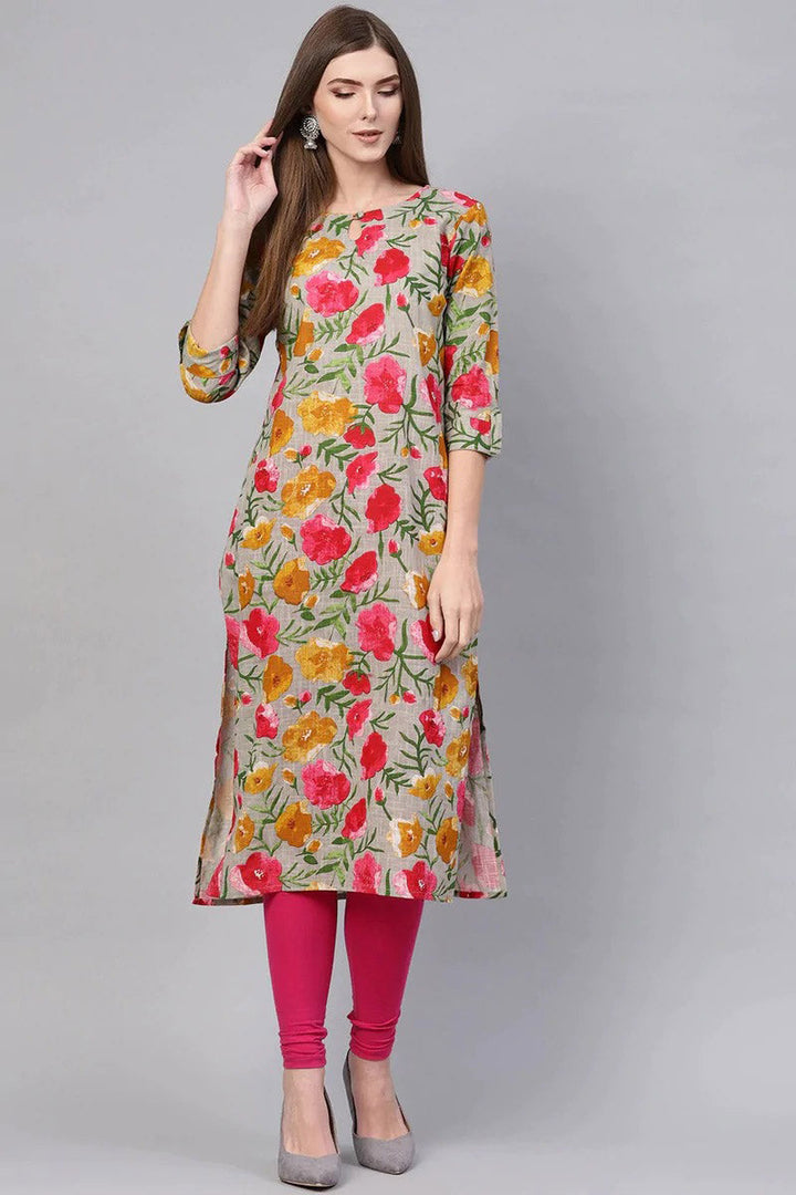 Printed Grey Rayon Blend Fabric Kurti | SHOBITAM
