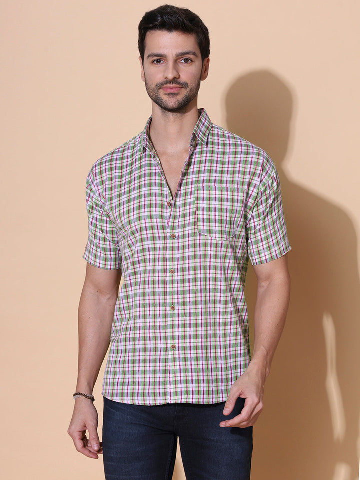 Green Men Ikat Handcrafted Cotton Shirt
