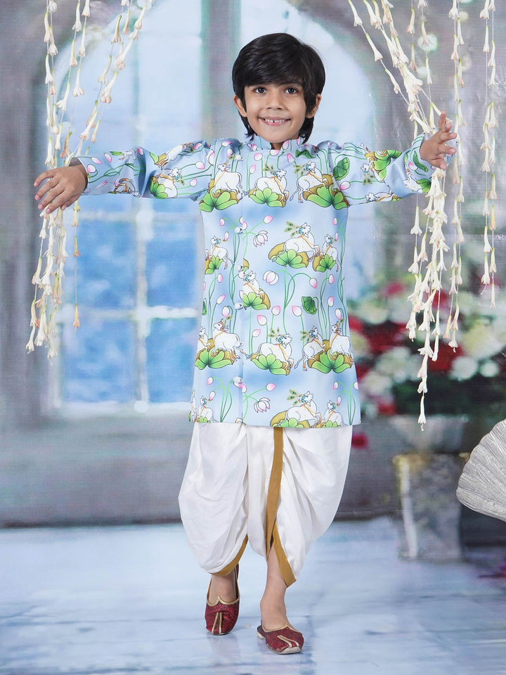 Neel Kaam Dhenu Cow Sherwani Dhoti - Sky Blue | SHOBITAM