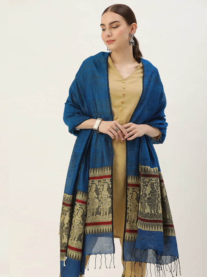 Blue Pure Matka Silk Handloom Baluchari Dupatta