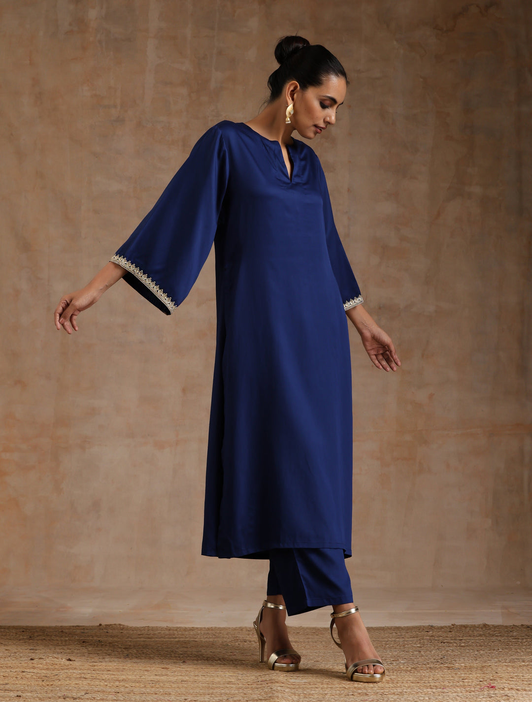 Midnight Blue Modal Satin Relax Kurta Set  | SHOBITAM