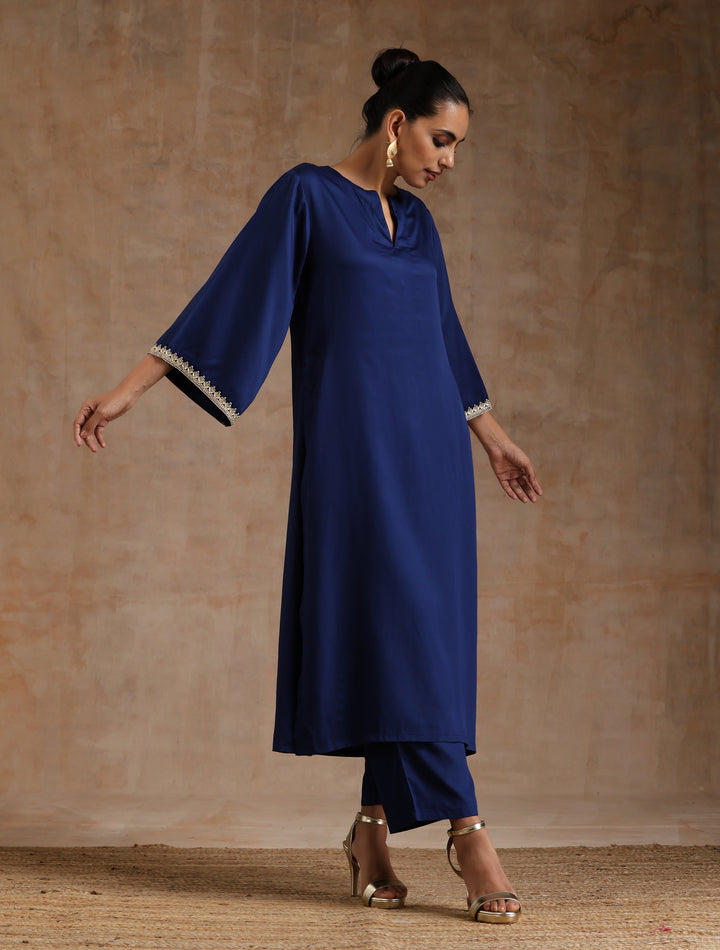 Midnight Blue Modal Satin Relax Kurta Set  | SHOBITAM