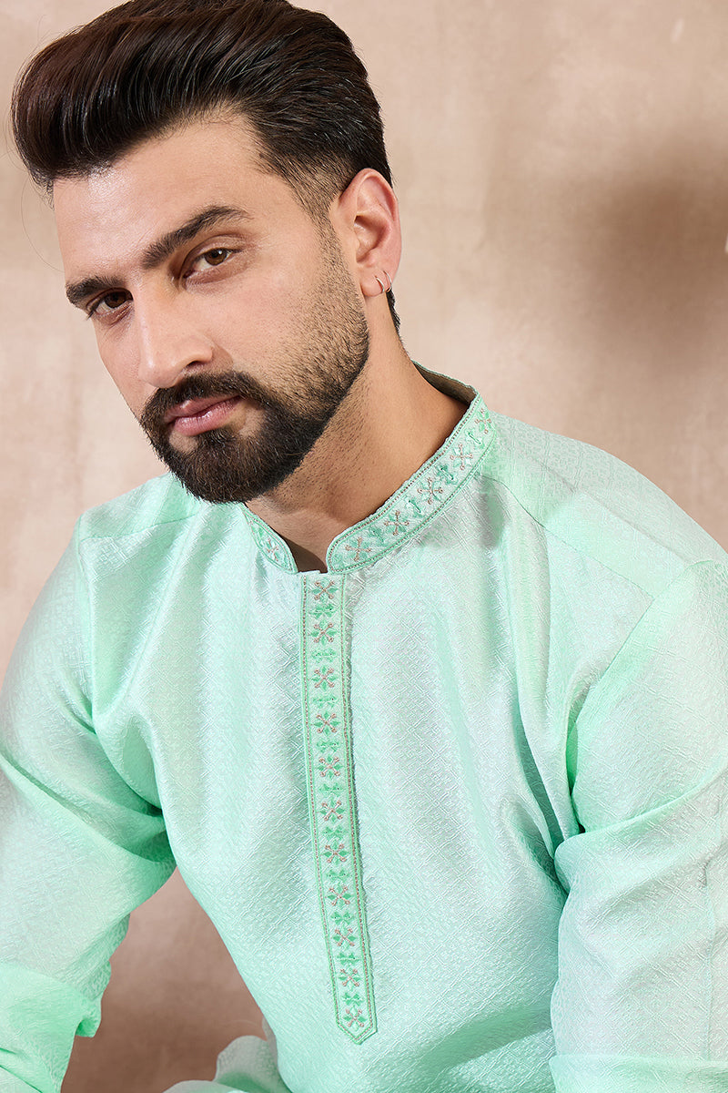 Blue Silk Blend Solid Embroidered Straight Kurta | SHOBITAM