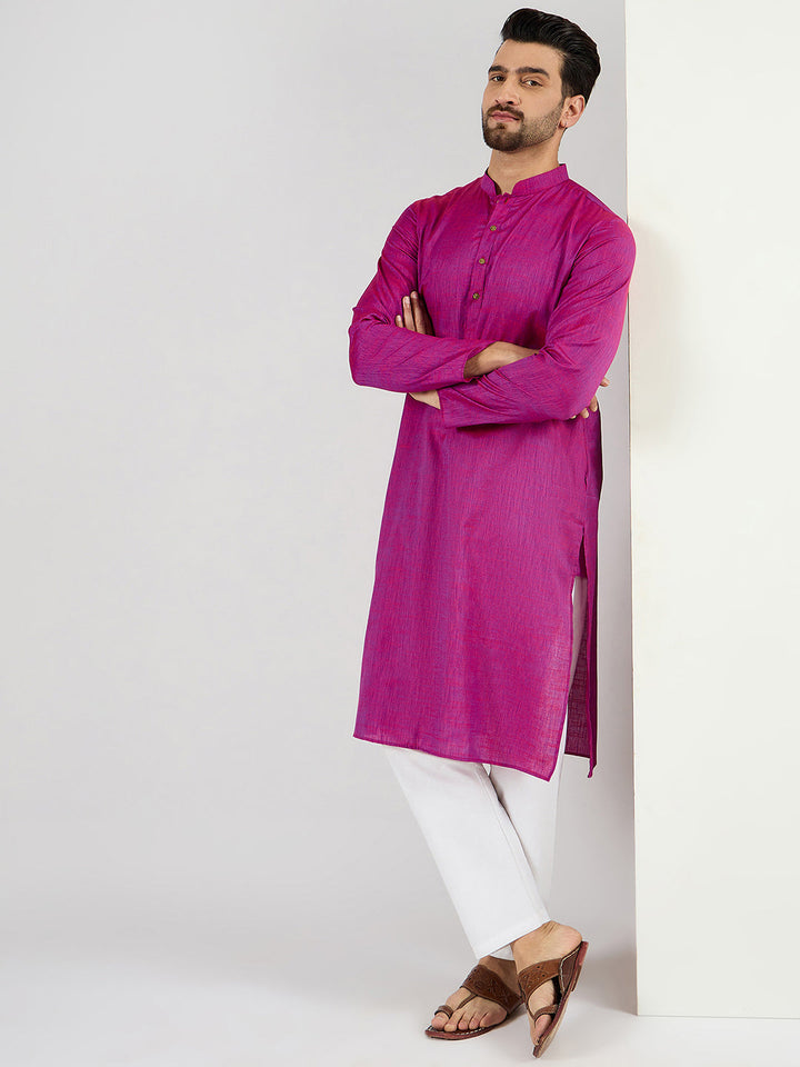 Pink Cotton Solid Woven Design Straight Kurta With Pant Set | SHOBITAM