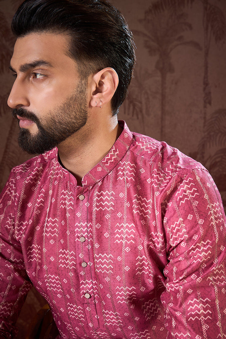 Pink Silk Blend Ethnic Motifs Printed Straight Kurta With Trouser | SHOBITAM