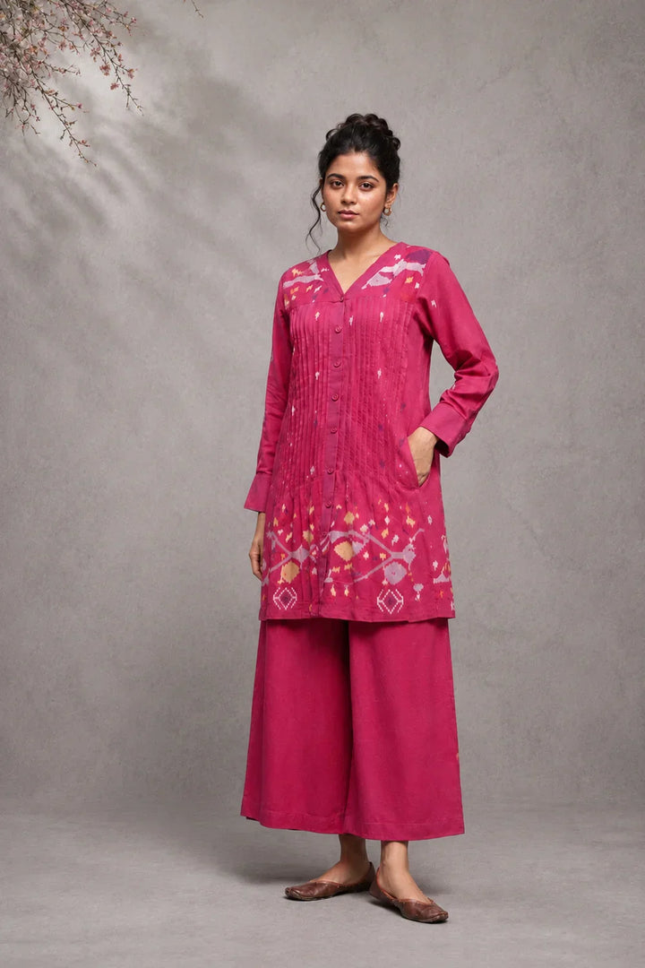 Fuchsia Pink Jamdani Co-ord Set | SHOBITAM