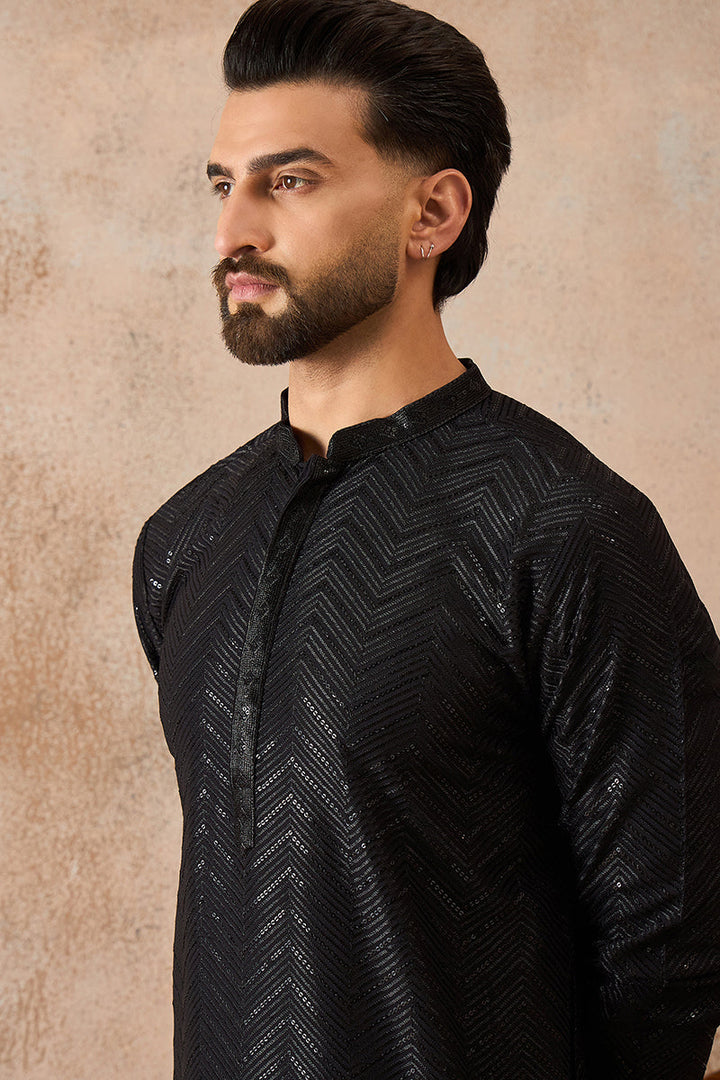 Black Rayon Embroidered Straight Kurta | SHOBITAM