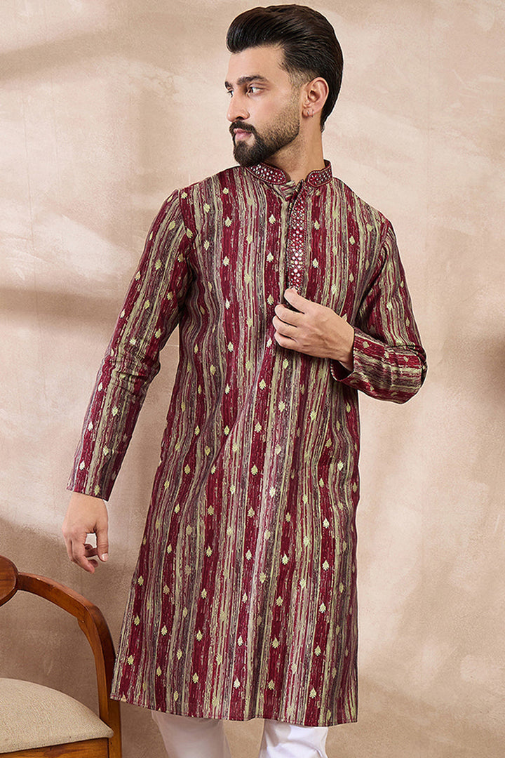 Maroon Silk Blend Abstract Printed Straight Kurta With Trouser | SHOBITAM