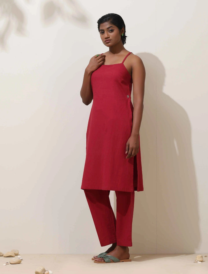 Maroon Cotton Linen Kurta Co-Ord Set  | SHOBITAM