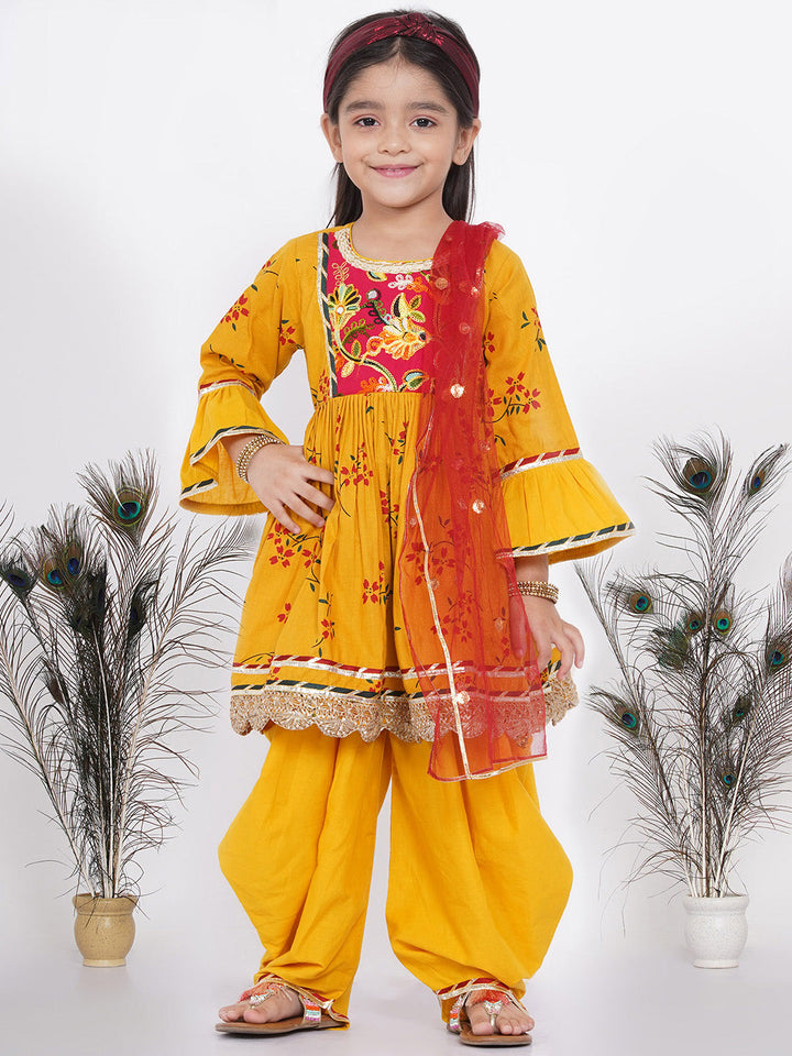 Girls Jaipuri Lacework and patchwork Kurta frock with Salwar and Dupatta | SHOBITAM