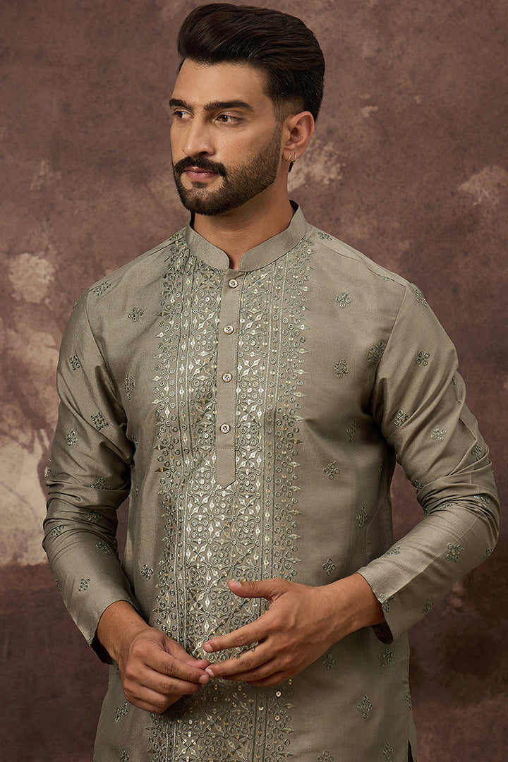 Mavue Silk Blend Solid Embroidered Straight Kurta with Trouser | SHOBITAM