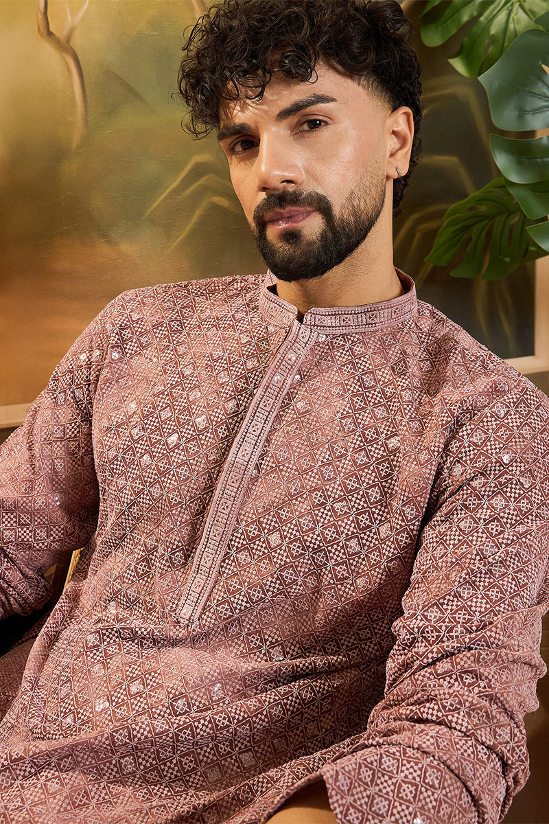 Brown Viscose Rayon Shibori Embroidered Straight Kurta | SHOBITAM