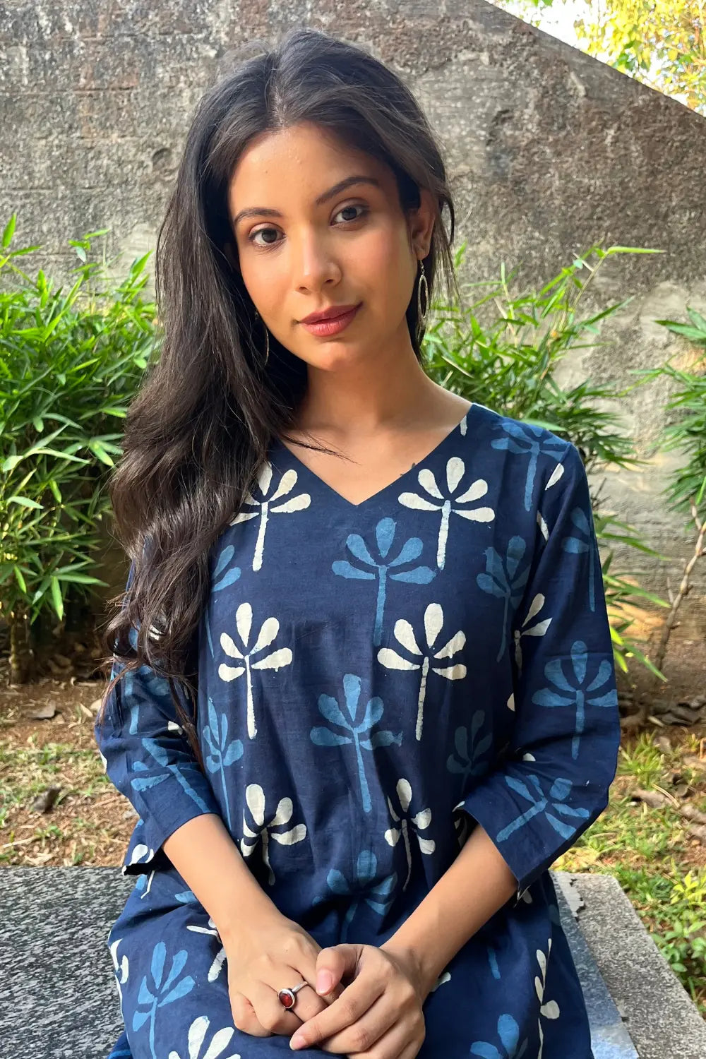 Indigo Block Print Dress | SHOBITAM
