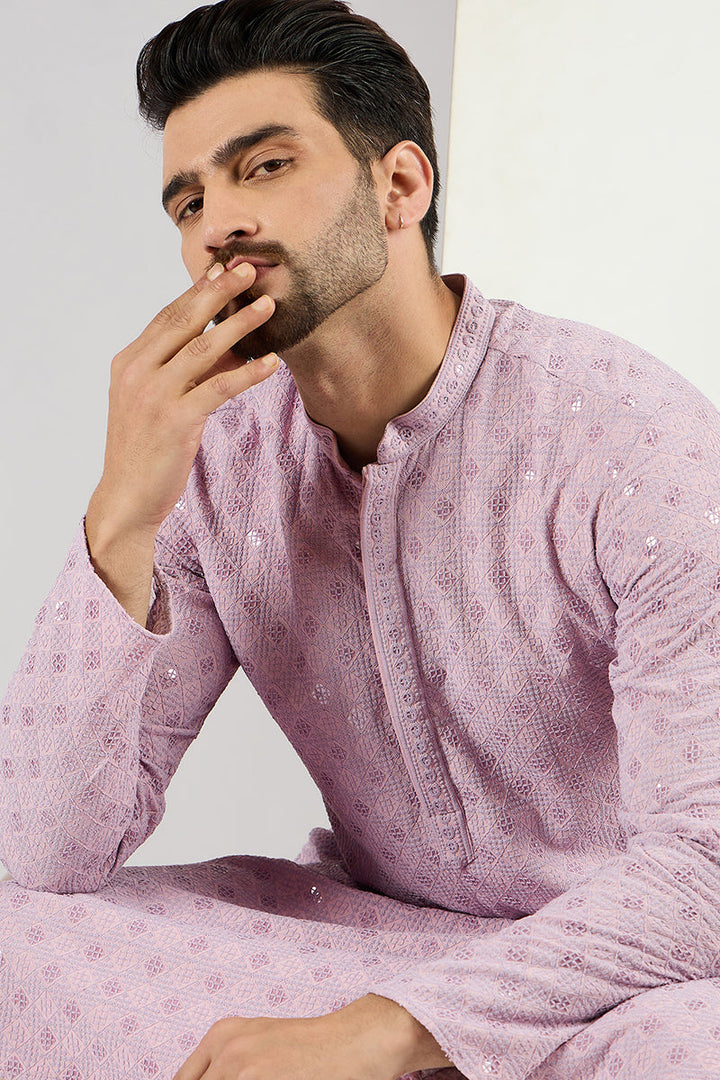 Purple Viscose Rayon Solid Embroidered Straight Kurta | SHOBITAM