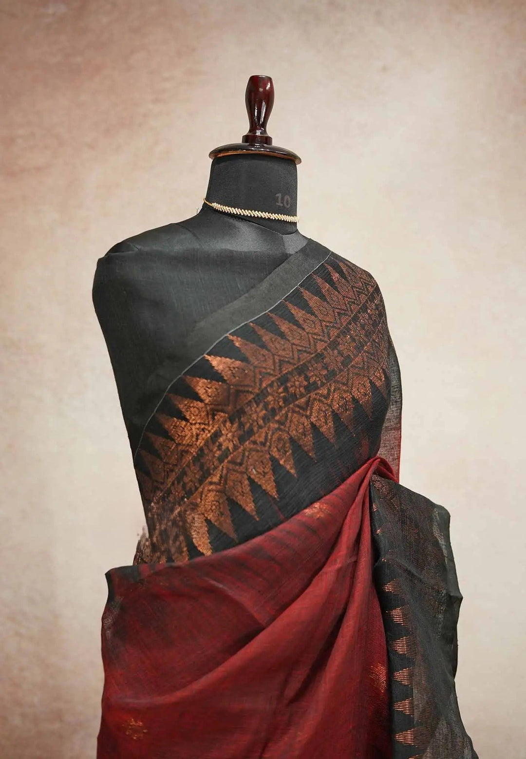 Linen Cotton marron Black saree with Standout borders | SHOBITAM