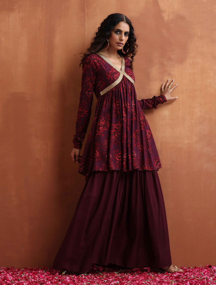 Purple Floral Print Sharara Set | SHOBITAM