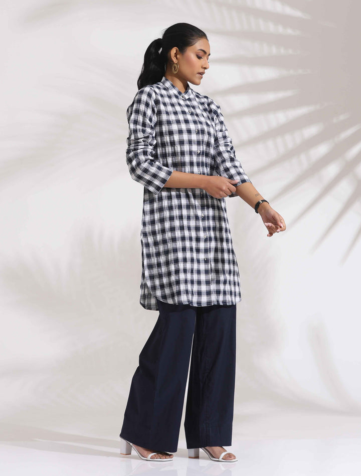 Blue Cotton Check Kurta Co-ord Set | SHOBITAM