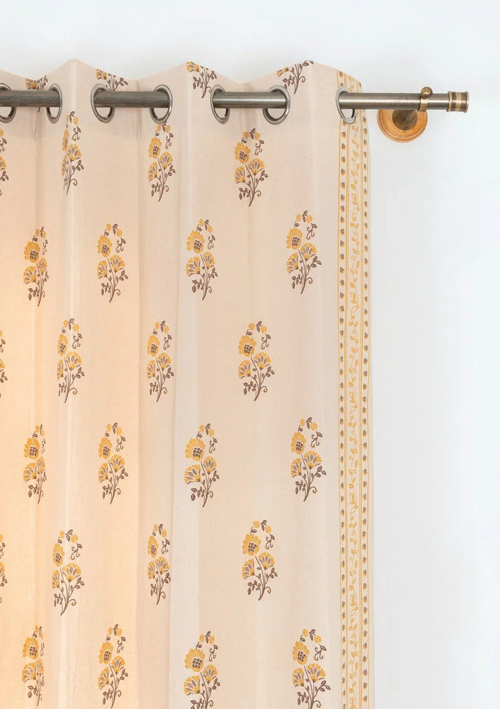 Chitra 100% cotton ethnic curtain for living room - Room darkening - Amber - Customizable for size, lining and headers