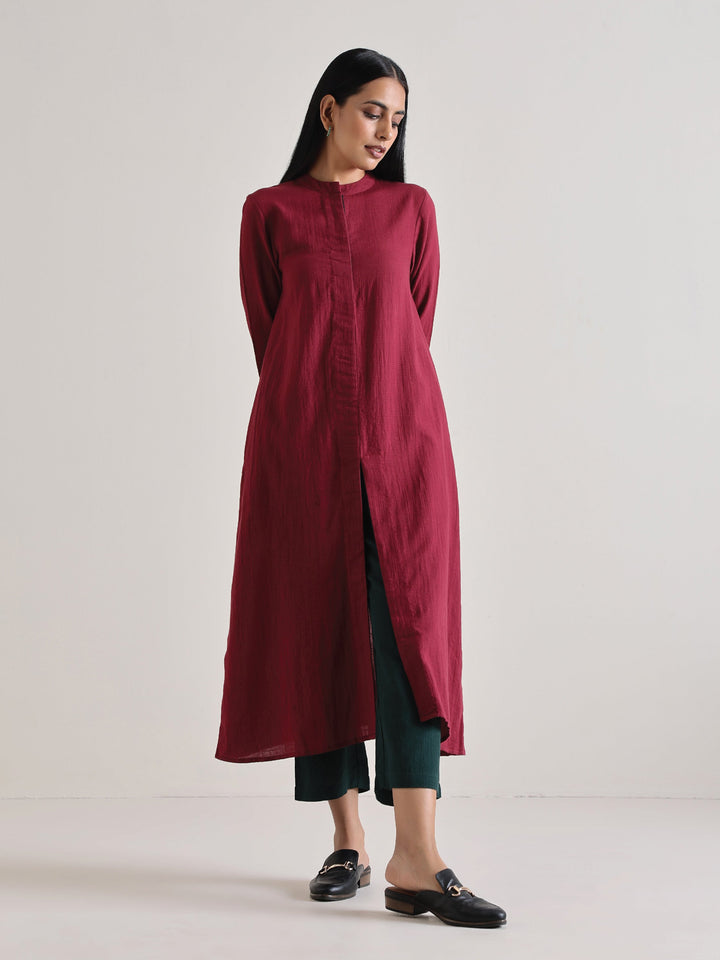Maroon Placket Kurta Pant Set | SHOBITAM