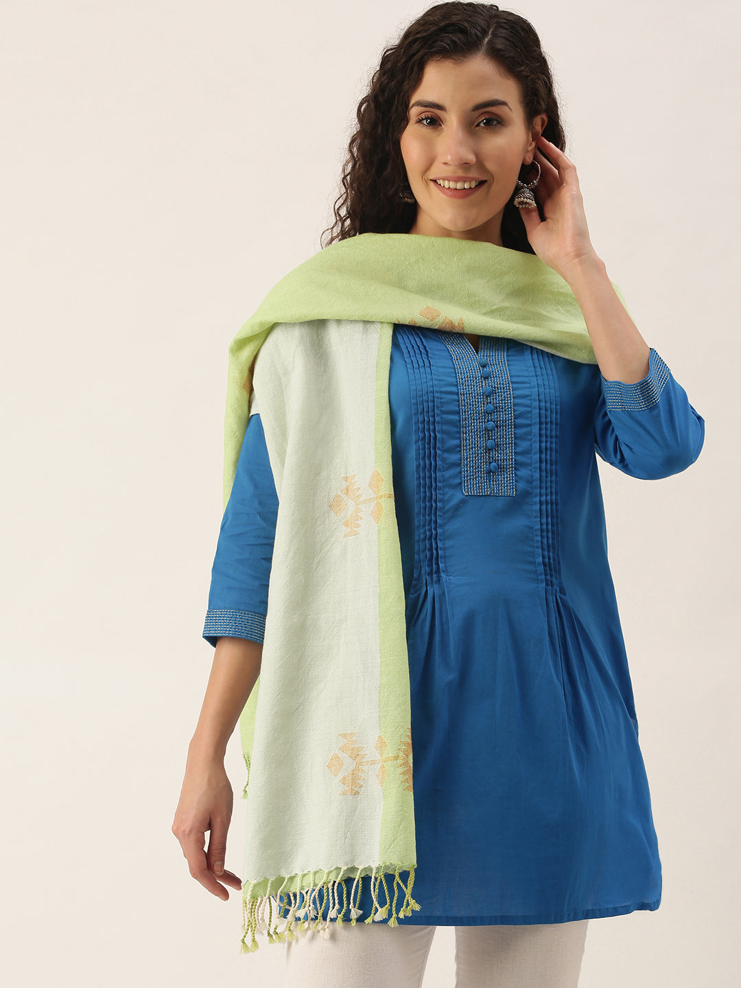 Handloom Jamdani Marino Wool Stole | SHOBITAM