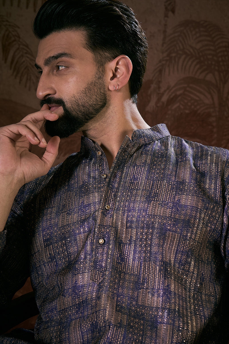 Violet Silk Blend Abstract Printed Straight Kurta With Trouser | SHOBITAM