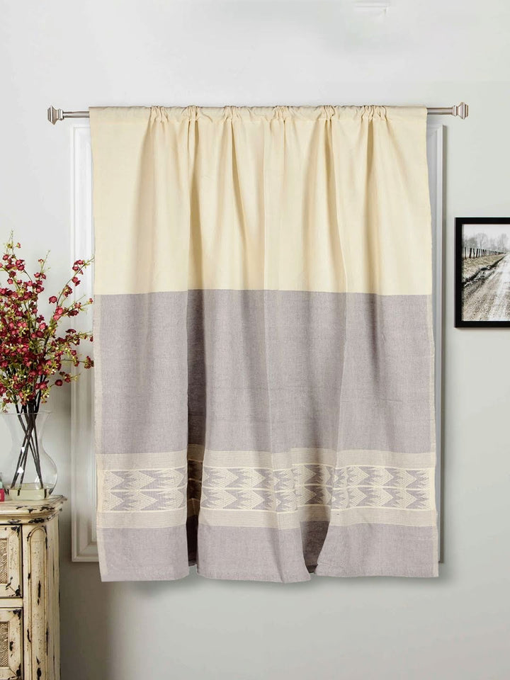Ivory Grey Cotton Rod Pocket Curtain- Single Panel | SHOBITAM